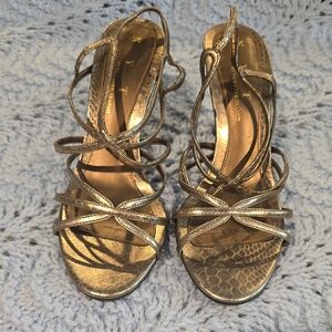 Elegant Bronze "Serpent" Strappy Heels, sz 8m